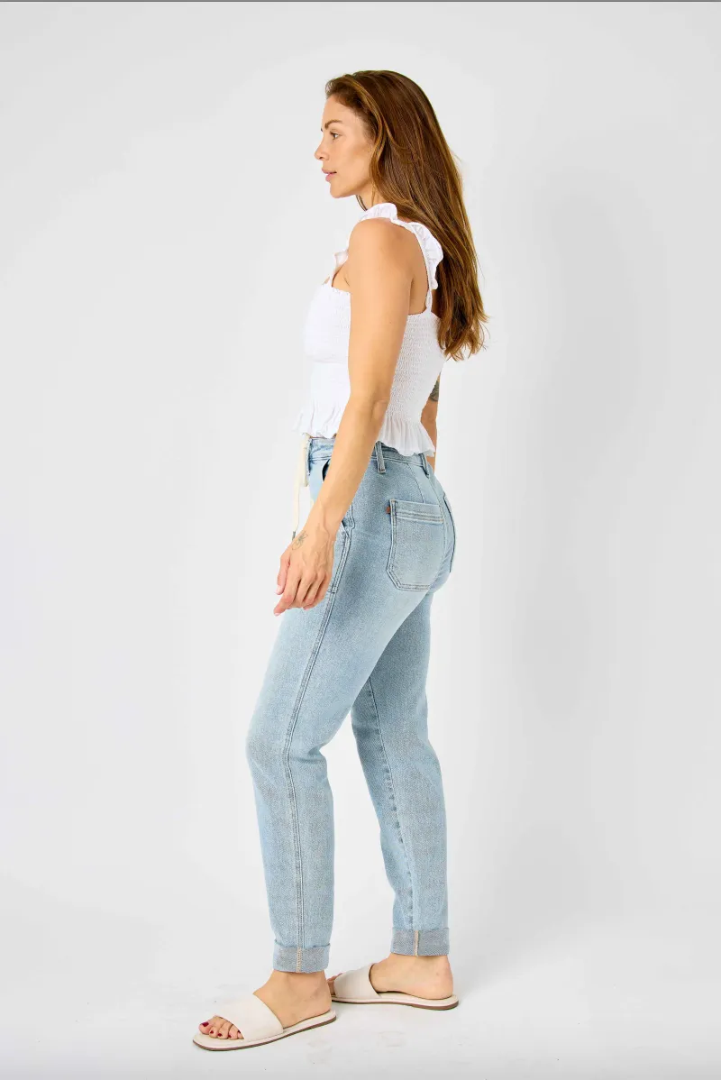 Judy Blue Vintage Wash Double Cuffed Denim Joggers