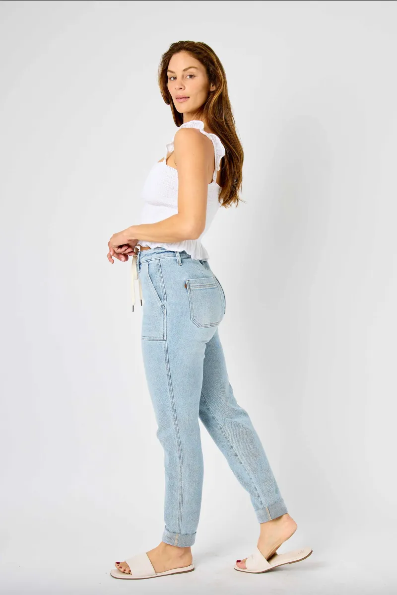 Judy Blue Vintage Wash Double Cuffed Denim Joggers