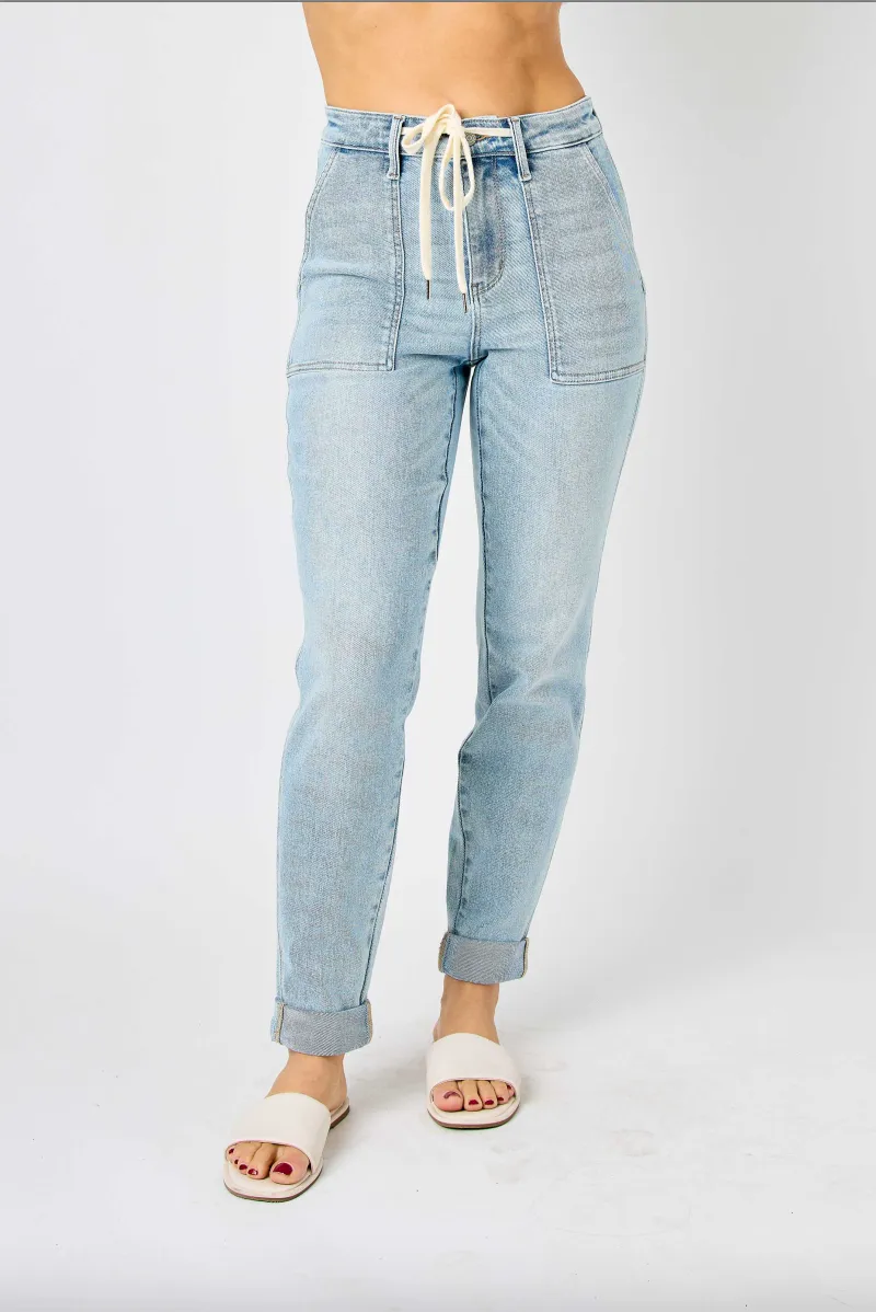 Judy Blue Vintage Wash Double Cuffed Denim Joggers