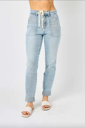 Judy Blue Vintage Wash Double Cuffed Denim Joggers