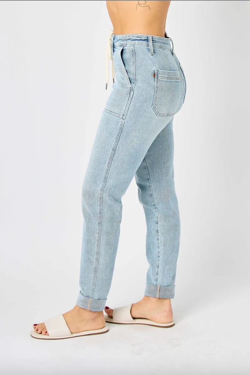 Judy Blue Vintage Wash Double Cuffed Denim Joggers