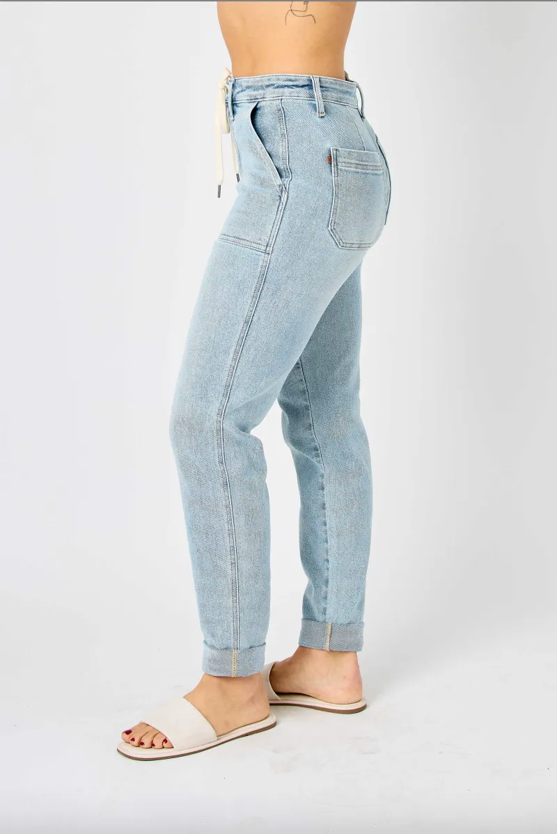 Judy Blue Vintage Wash Double Cuffed Denim Joggers