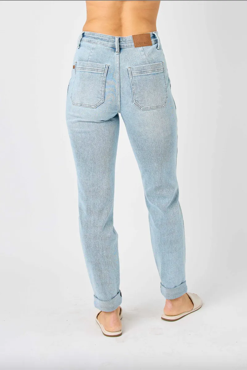 Judy Blue Vintage Wash Double Cuffed Denim Joggers