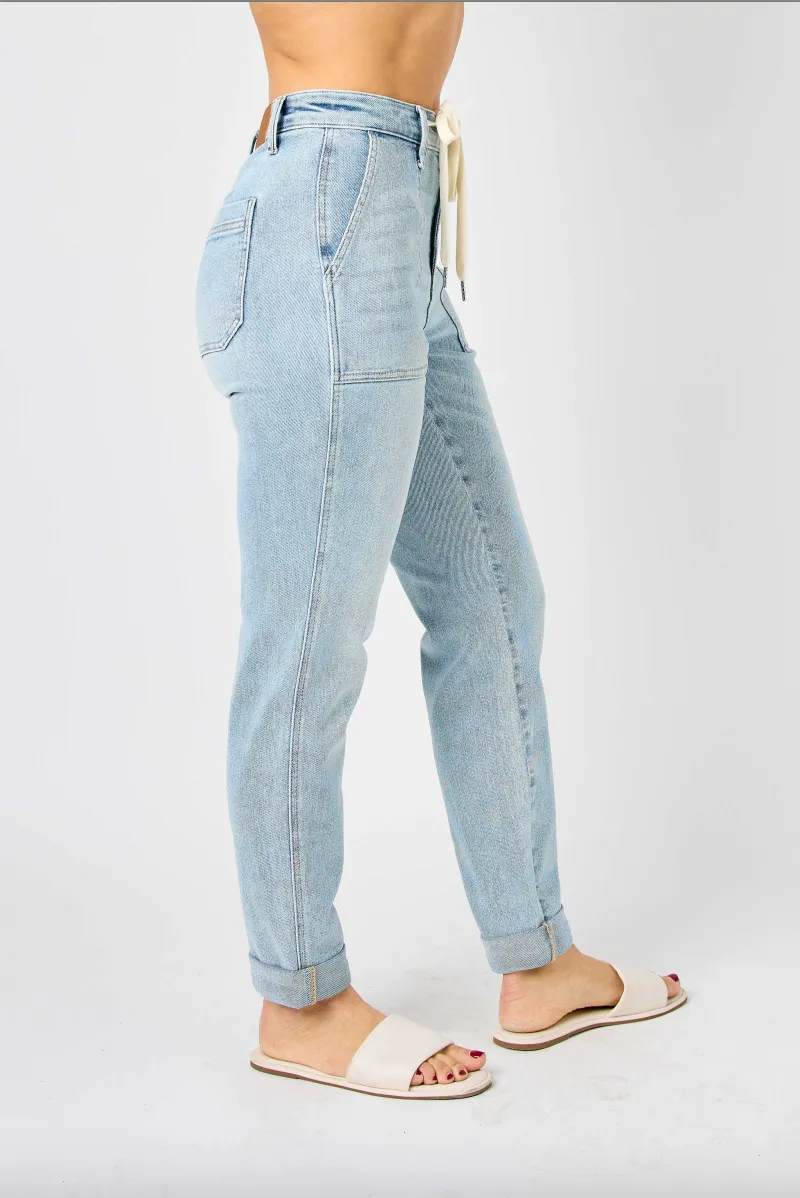 Judy Blue Vintage Wash Double Cuffed Denim Joggers