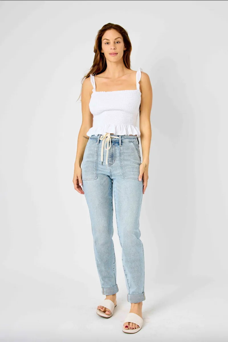 Judy Blue Vintage Wash Double Cuffed Denim Joggers