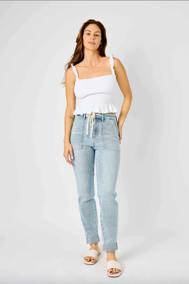 Judy Blue Vintage Wash Double Cuffed Denim Joggers