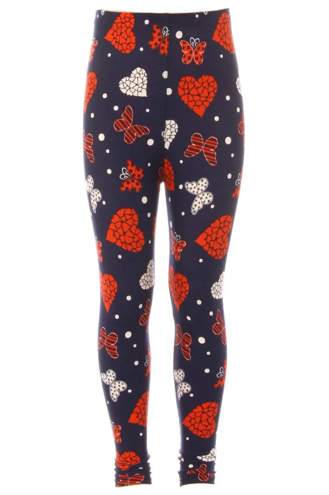 Kid's Heart Butterfly Pattern Printed Leggings