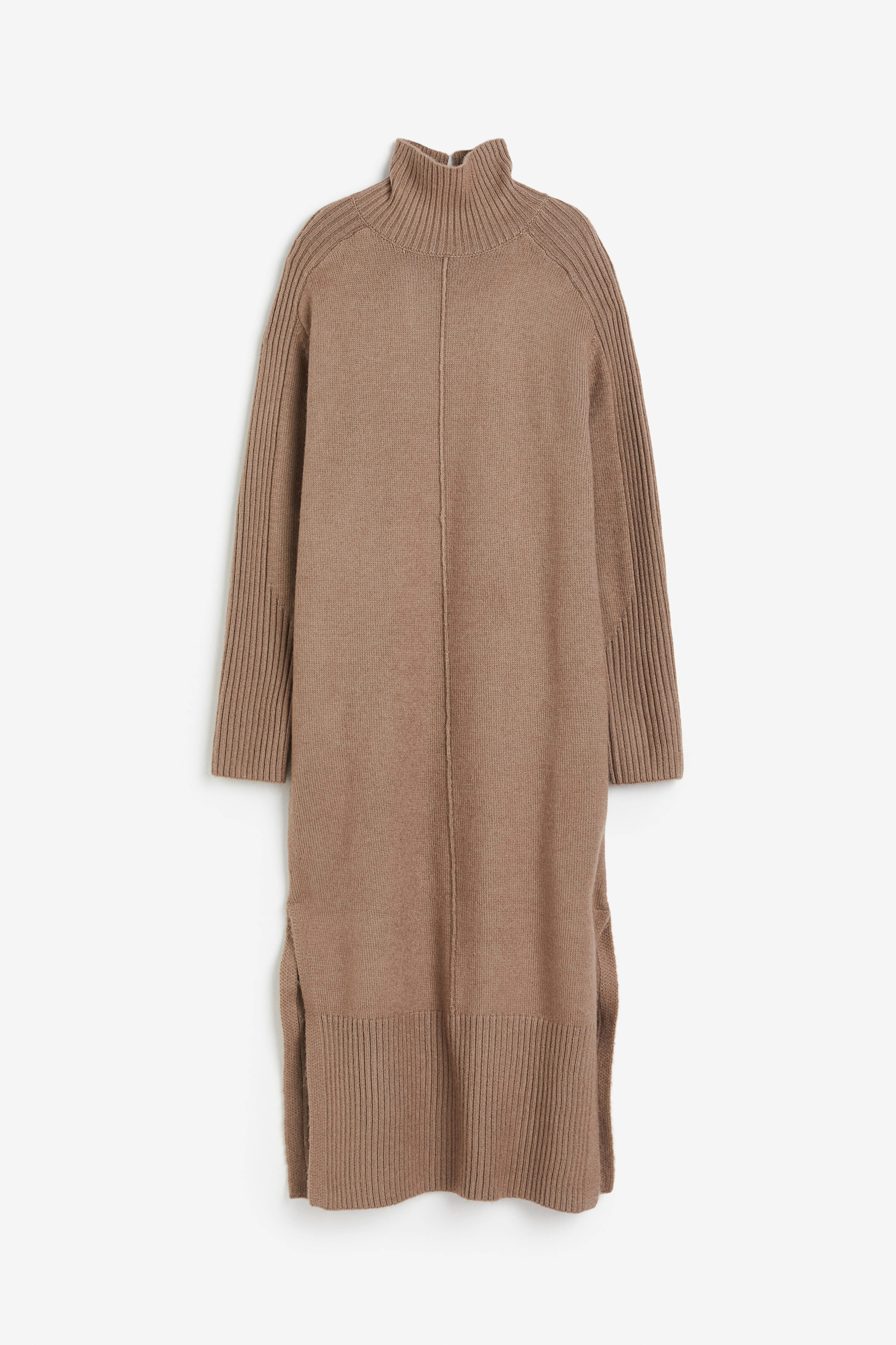 Knitted turtleneck dress - Turtleneck - Long sleeve - Brown - Ladies | H&M GB