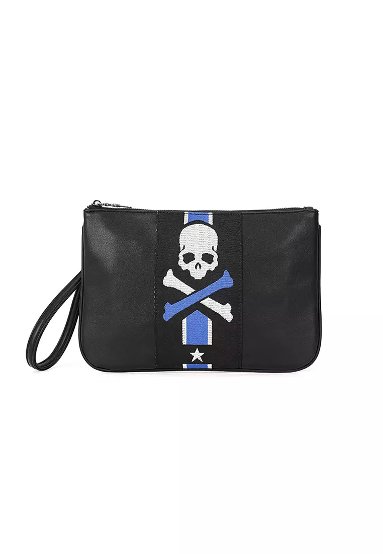 Lara Men's Skull PU Leather Underarm Bag and Clutch (Handbag) - Black