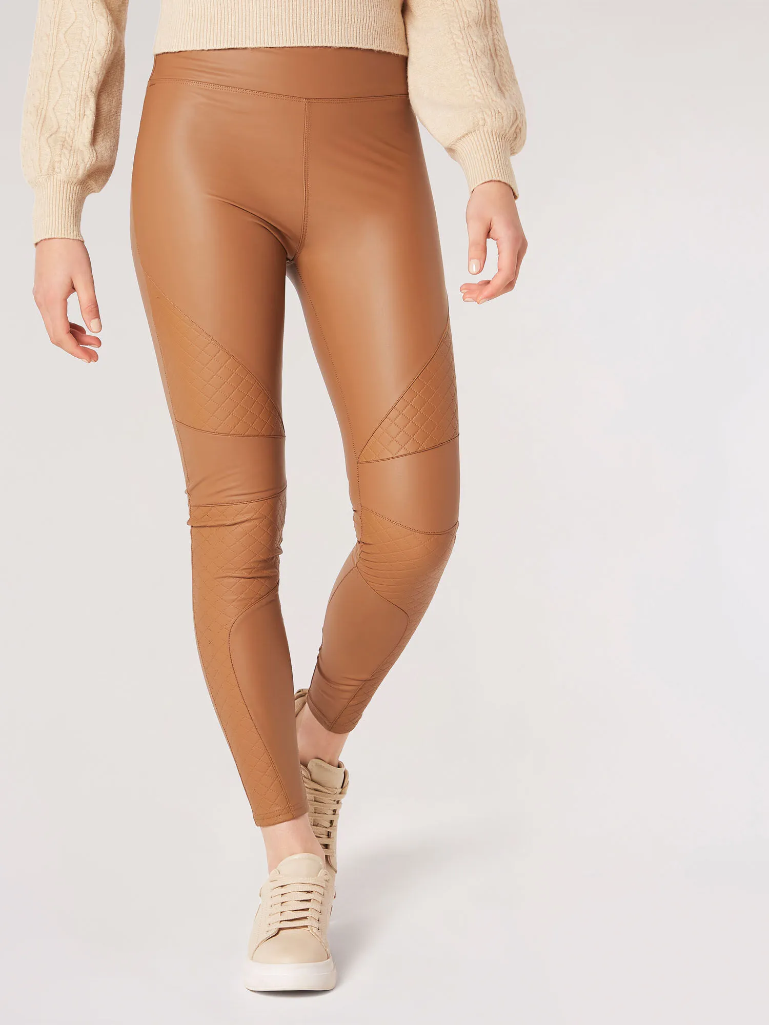 Leather-Look Panel Leggings | Apricot Clothing