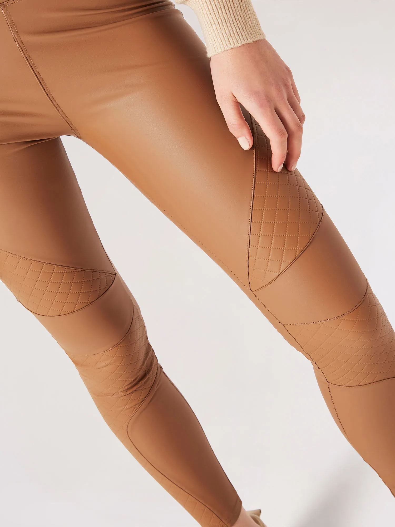 Leather-Look Panel Leggings | Apricot Clothing