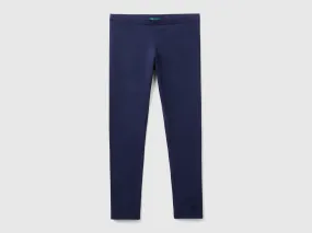 Leggings in stretch cotton with logo - Dark Blue | Benetton