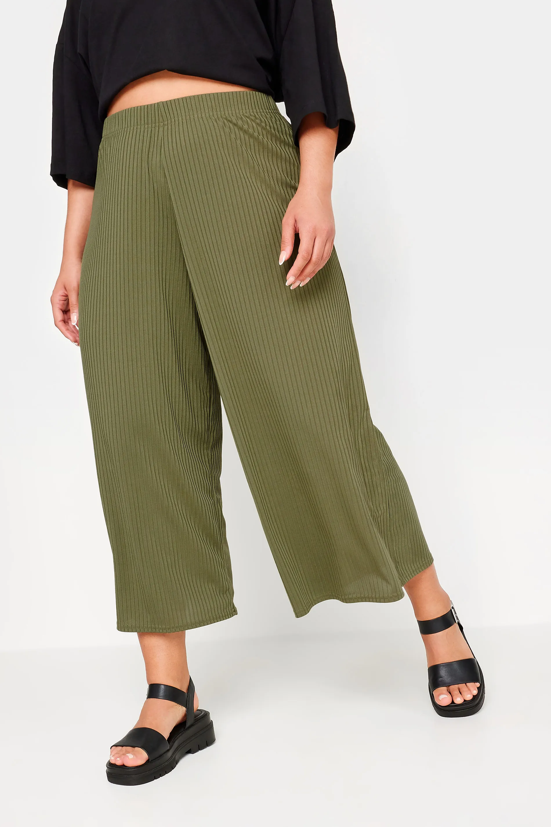 LIMITED COLLECTION Curve Khaki Green Ribbed Culottes