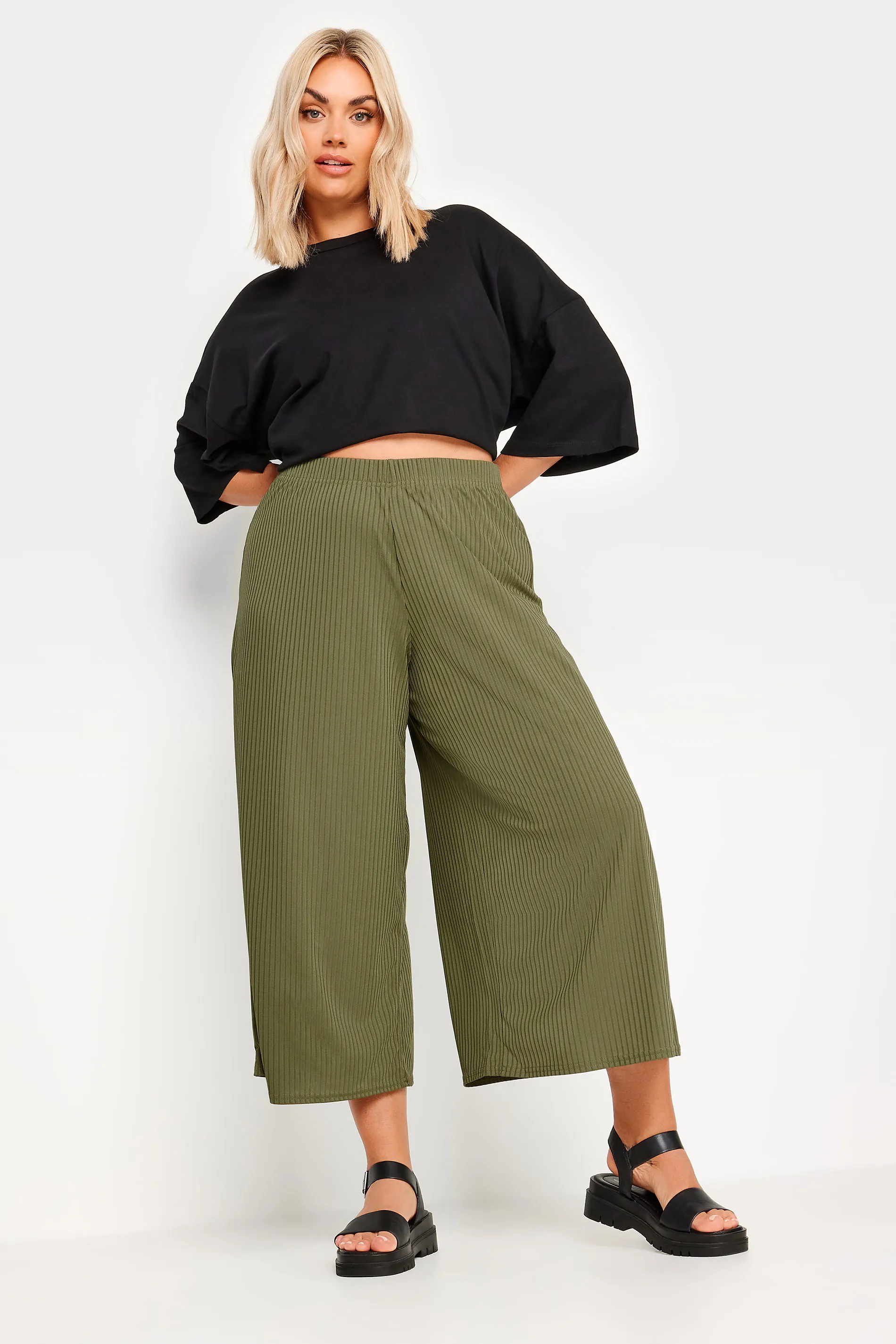 LIMITED COLLECTION Curve Khaki Green Ribbed Culottes