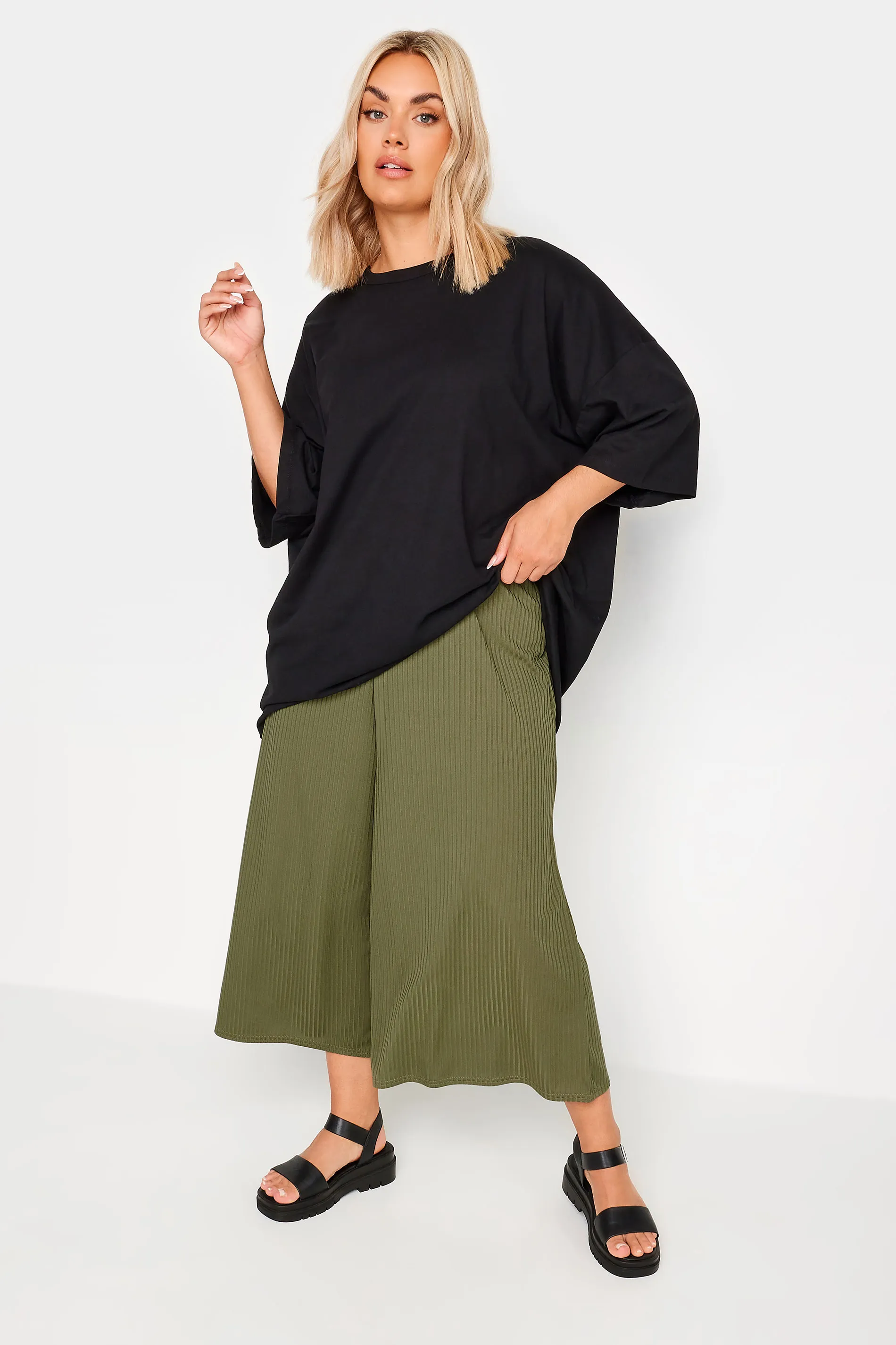 LIMITED COLLECTION Curve Khaki Green Ribbed Culottes