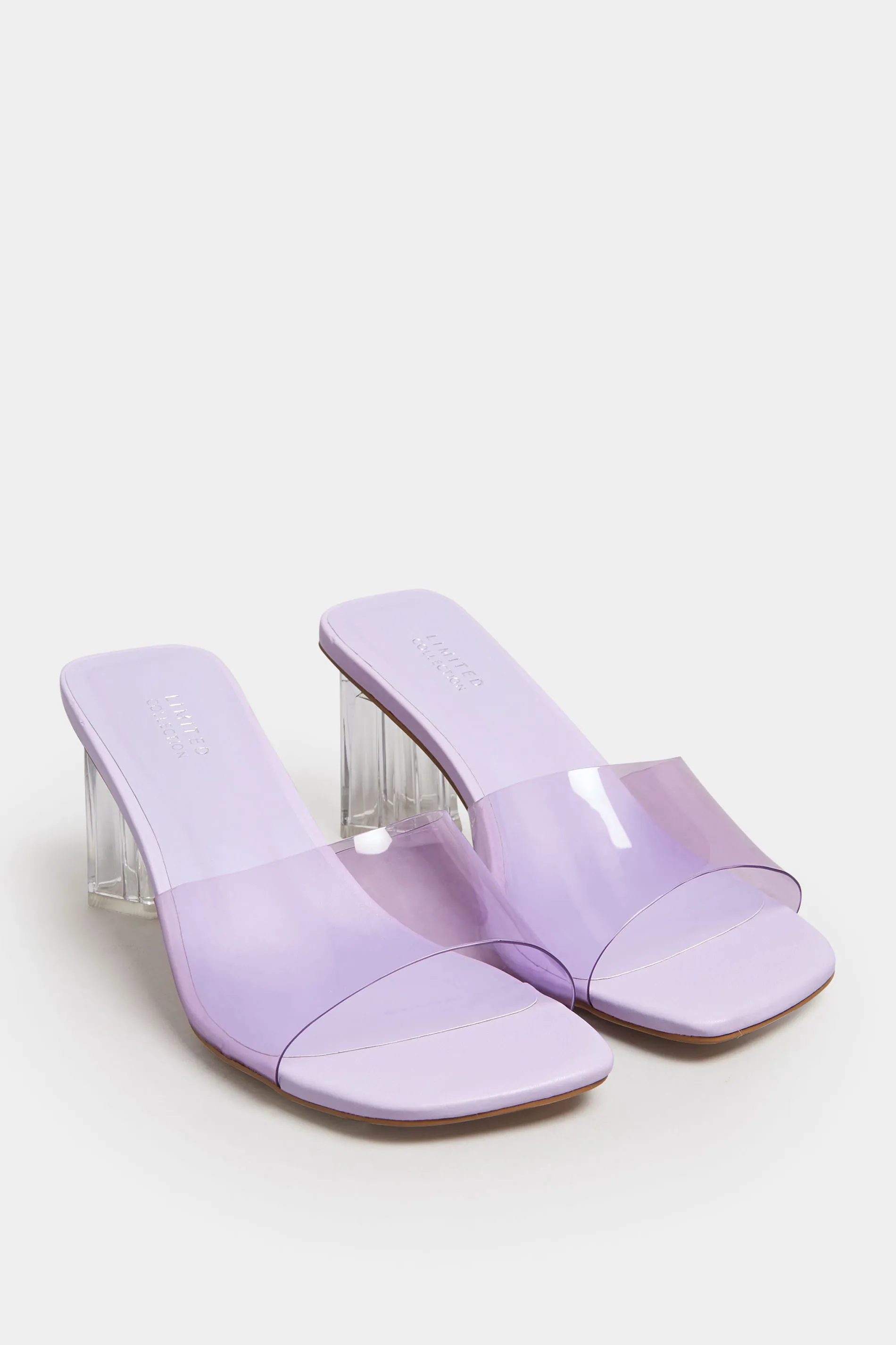 LIMITED COLLECTION Lilac Purple & Clear Block Heel Mules In Extra Wide EEE Fit