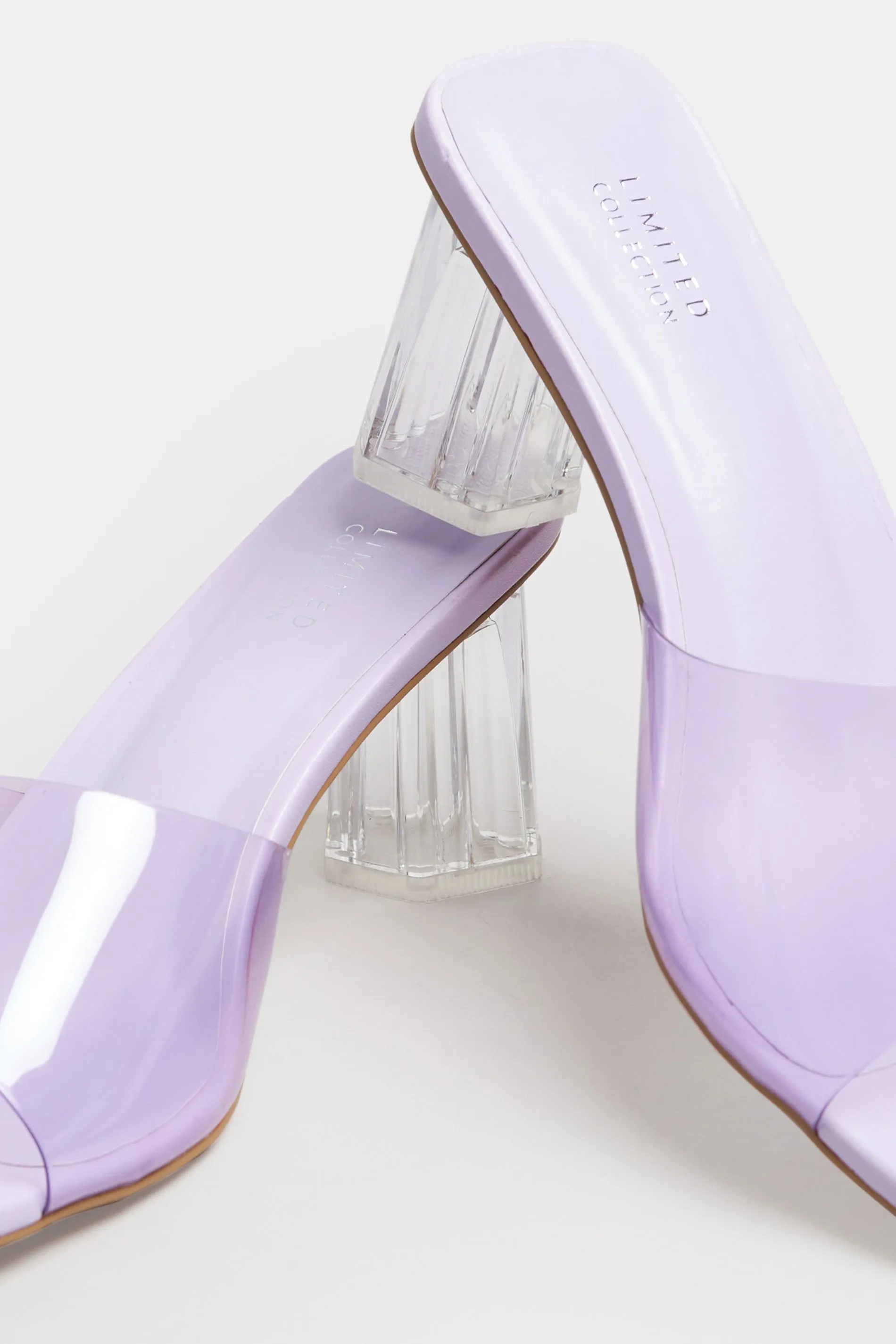 LIMITED COLLECTION Lilac Purple & Clear Block Heel Mules In Extra Wide EEE Fit