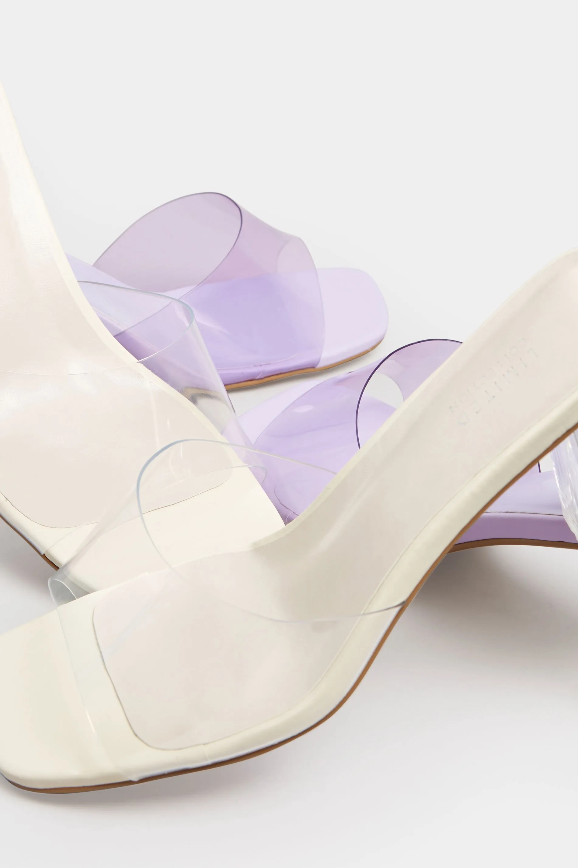 LIMITED COLLECTION Lilac Purple & Clear Block Heel Mules In Extra Wide EEE Fit