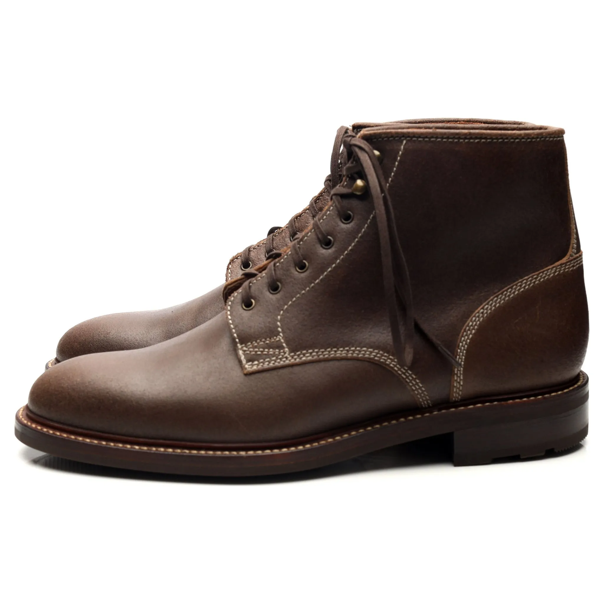 'Lisbon 2' Brown Waxed Leather Boots UK 10.5 US 11.5