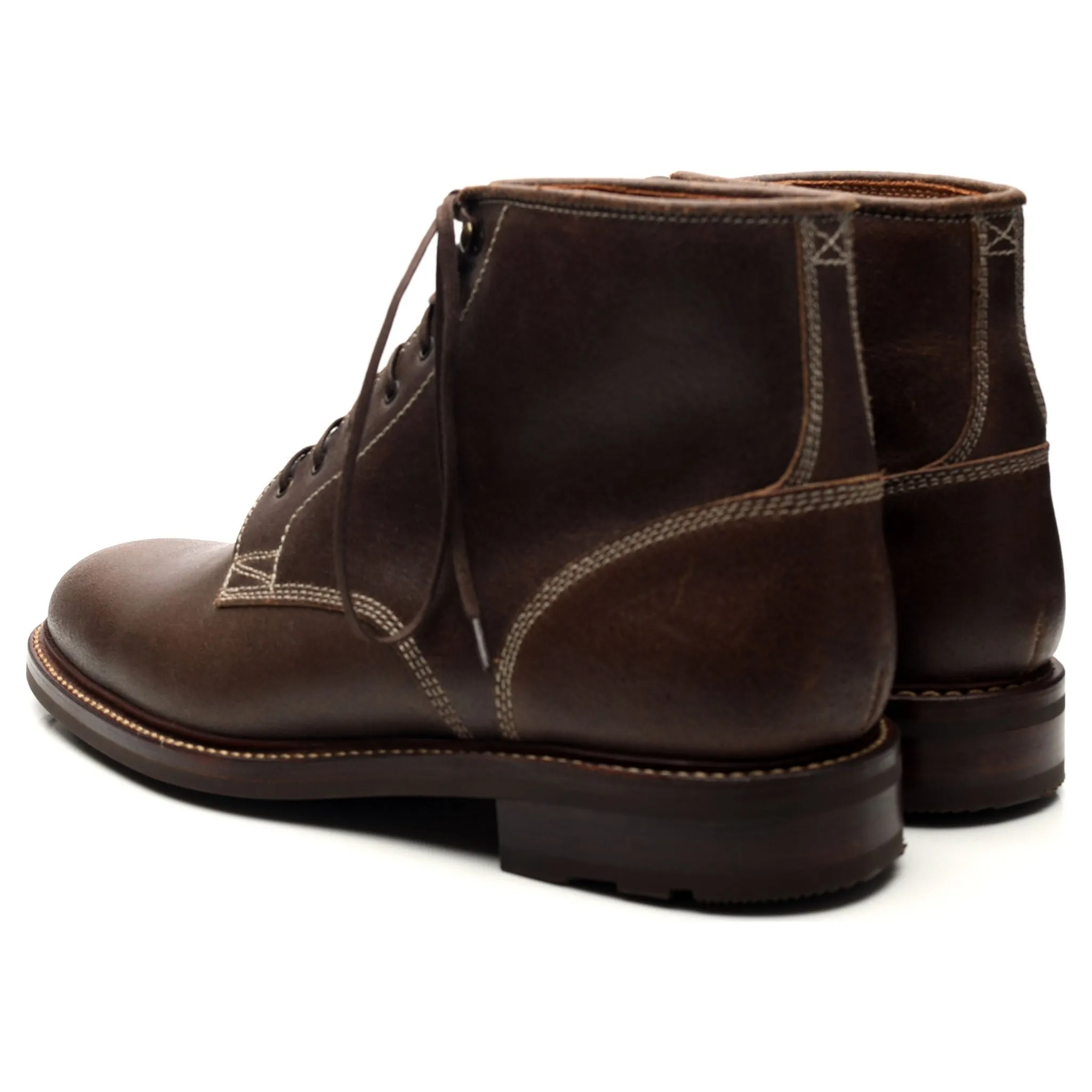 'Lisbon 2' Brown Waxed Leather Boots UK 10.5 US 11.5