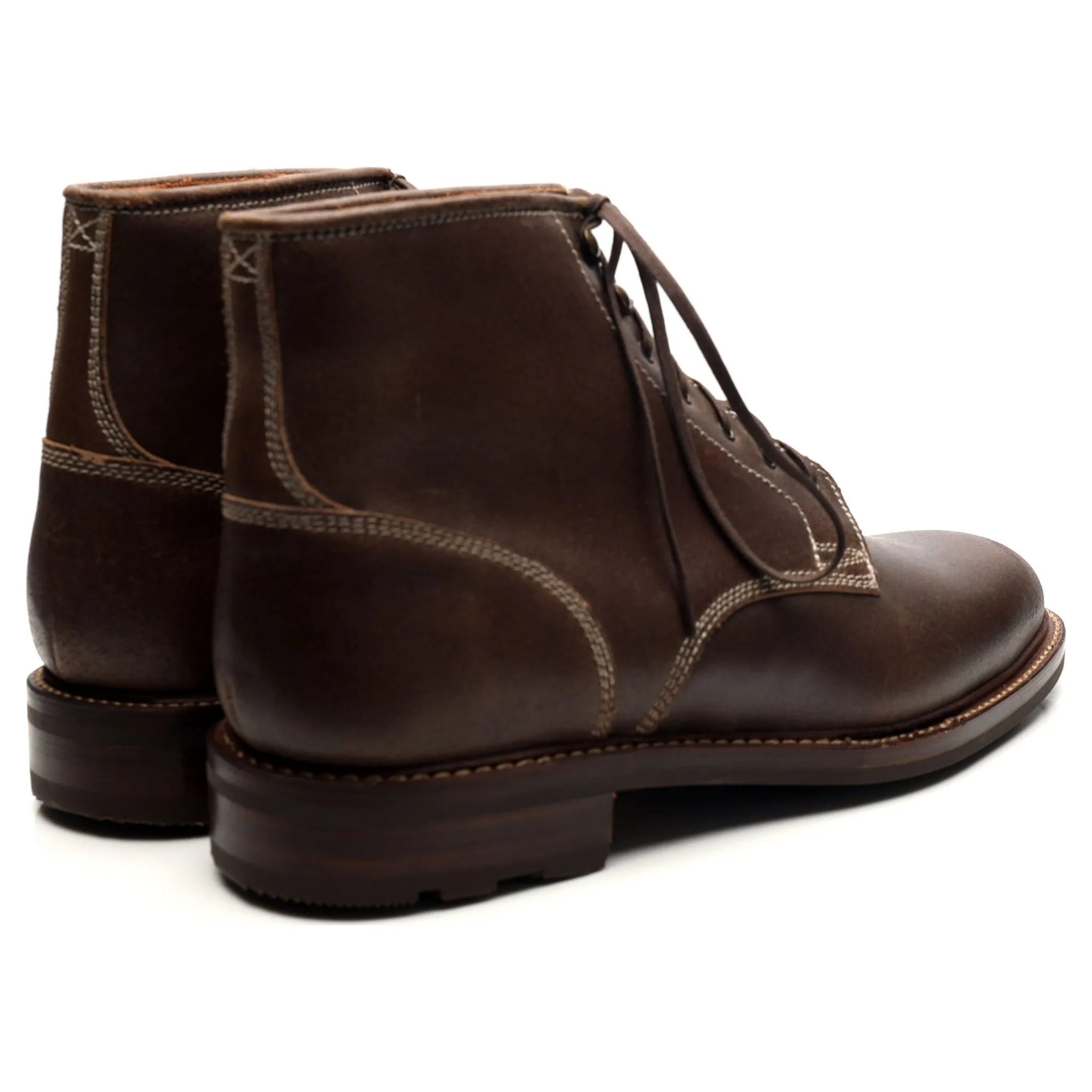 'Lisbon 2' Brown Waxed Leather Boots UK 10.5 US 11.5