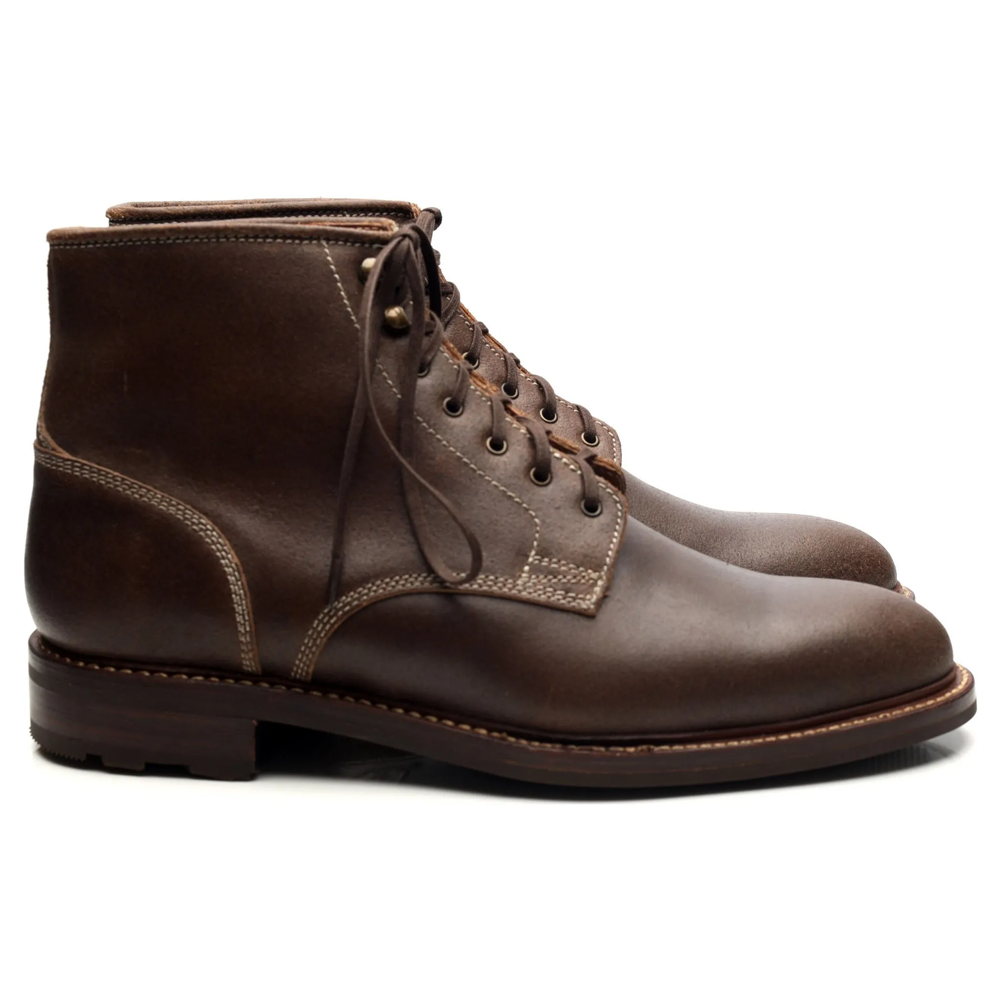 'Lisbon 2' Brown Waxed Leather Boots UK 10.5 US 11.5