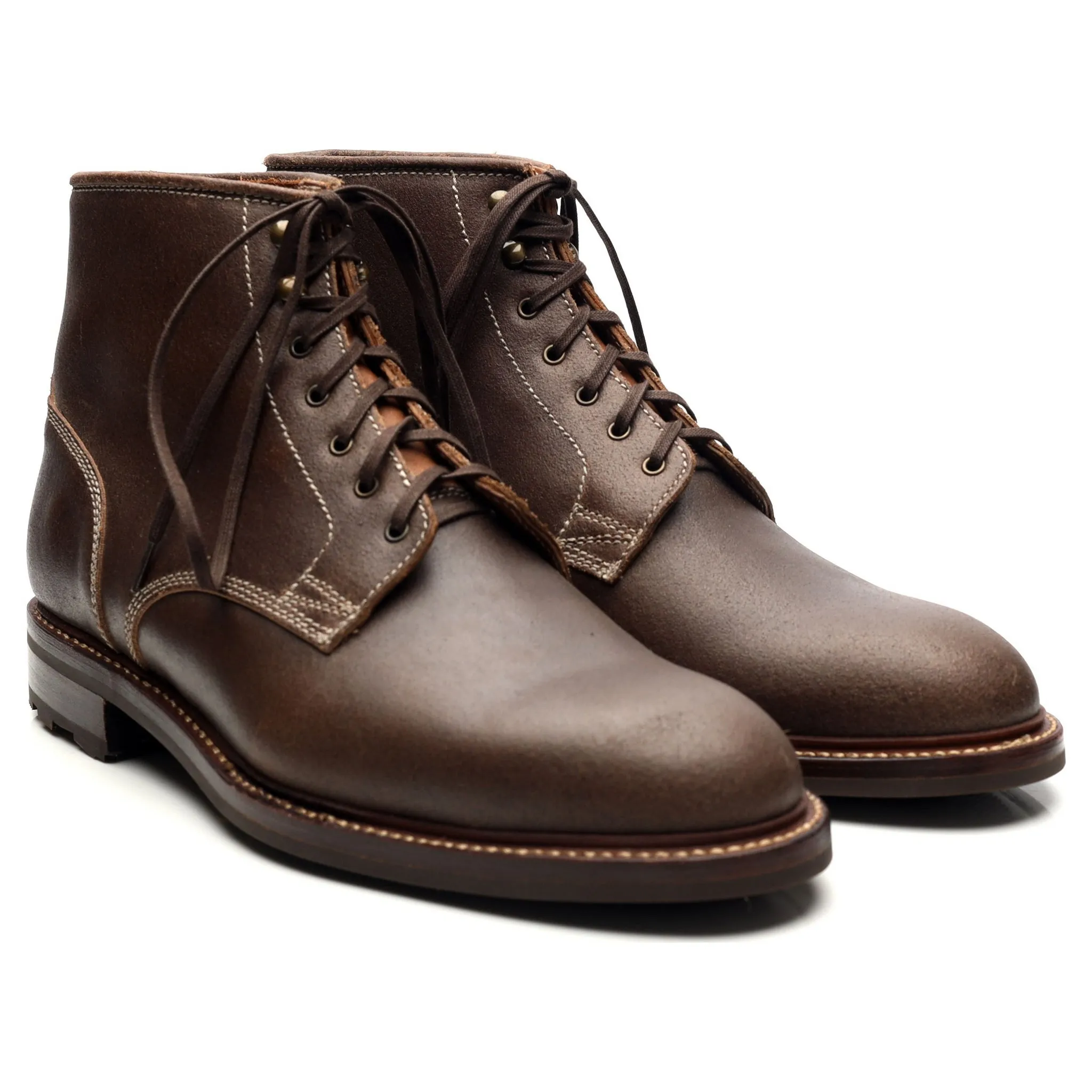 'Lisbon 2' Brown Waxed Leather Boots UK 10.5 US 11.5