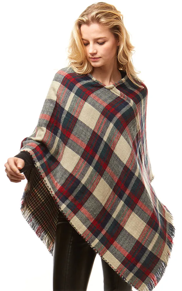 LOF171 Multi Plaid Poncho