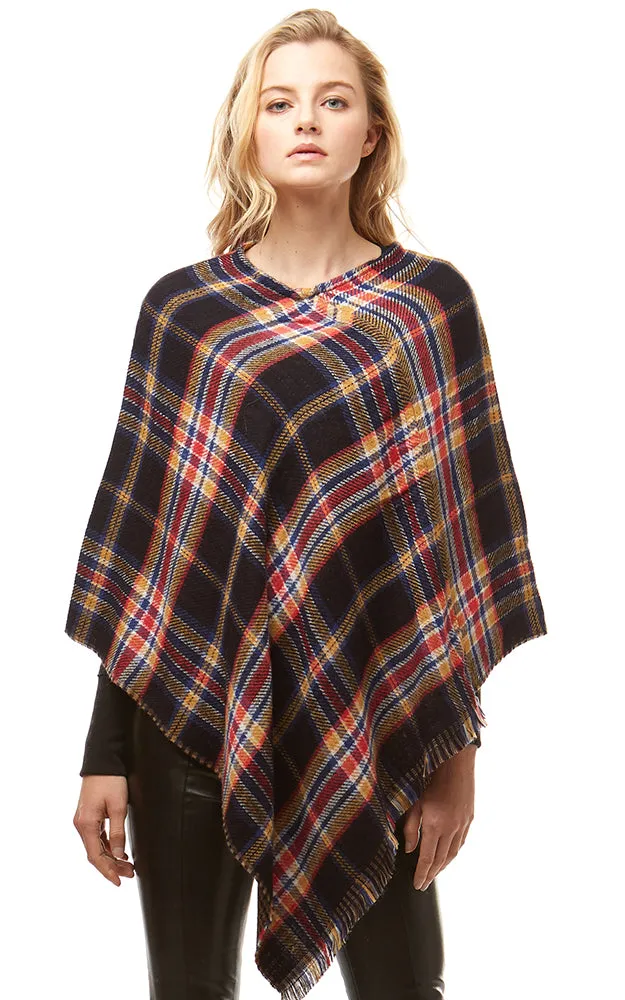 LOF171 Multi Plaid Poncho