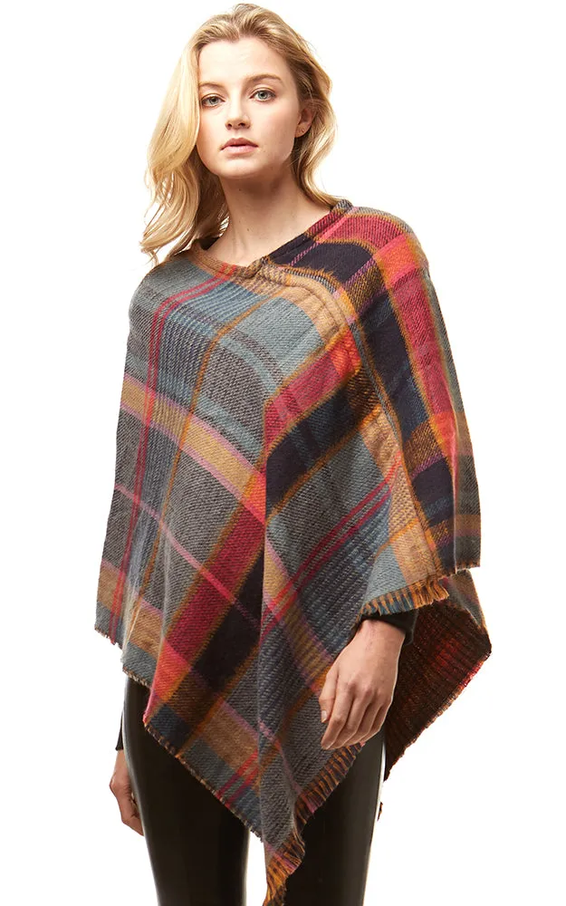 LOF171 Multi Plaid Poncho