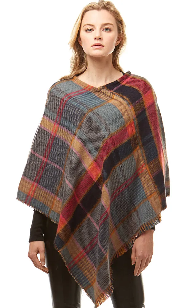 LOF171 Multi Plaid Poncho