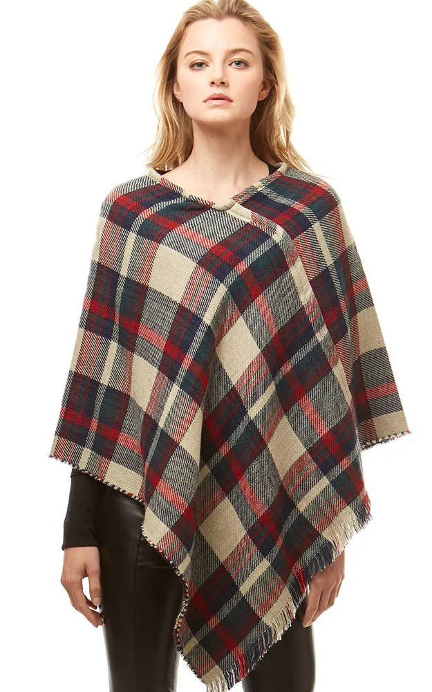 LOF171 Multi Plaid Poncho