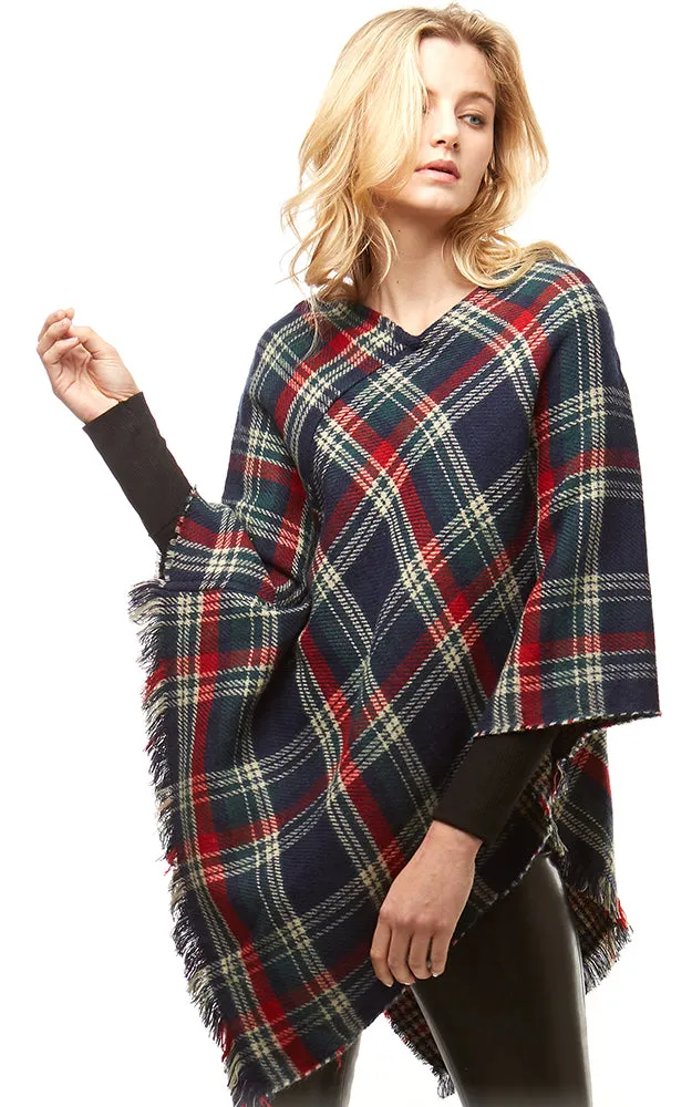 LOF171 Multi Plaid Poncho