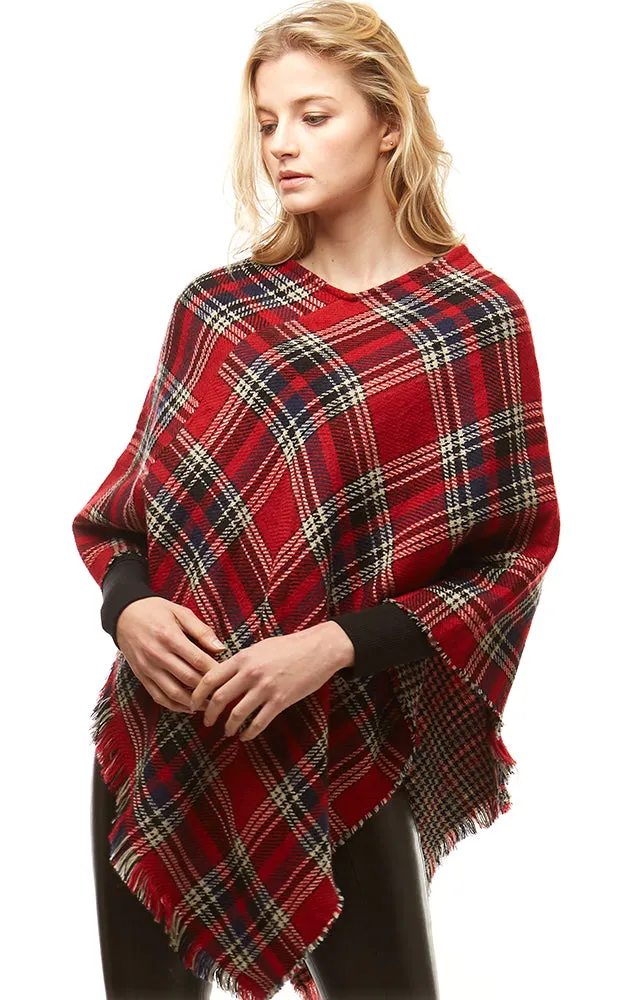 LOF171 Multi Plaid Poncho