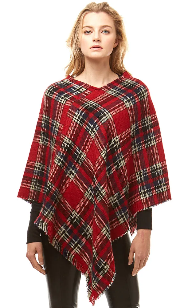 LOF171 Multi Plaid Poncho