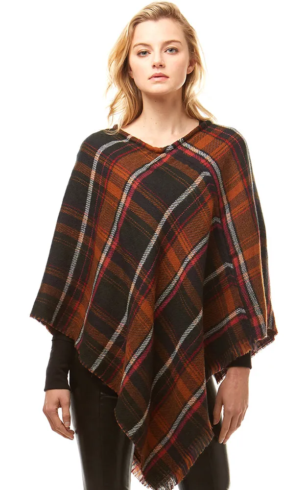 LOF171 Multi Plaid Poncho