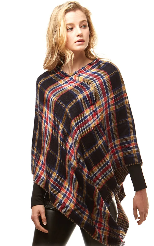 LOF171 Multi Plaid Poncho