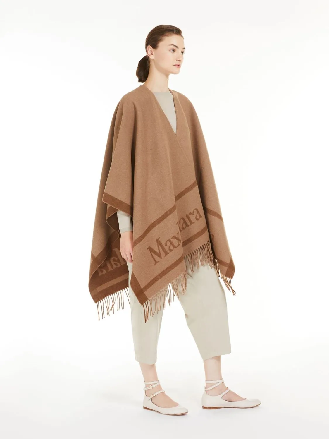 MAX MARA Beige Wool Poncho for Women - FW24 Collection