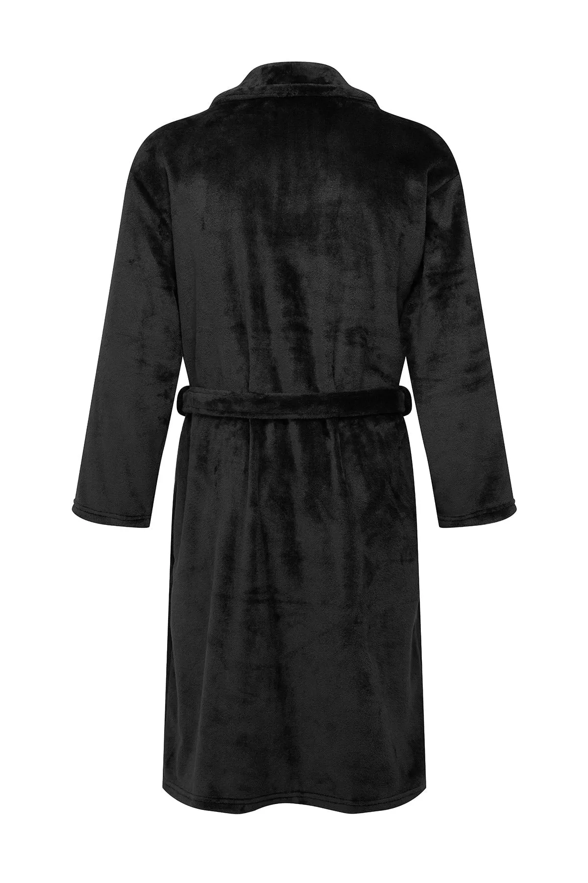 Mens Collared Fleece Robe in Black