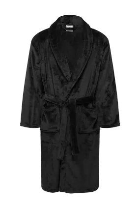 Mens Collared Fleece Robe in Black