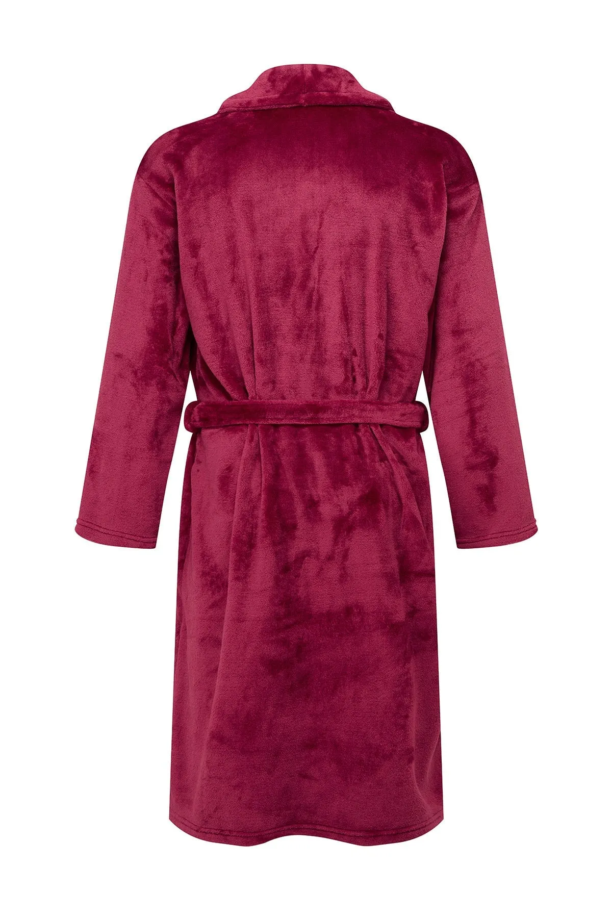 Mens Collared Fleece Robe in Wine