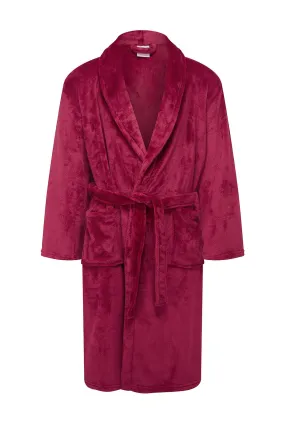 Mens Collared Fleece Robe in Wine