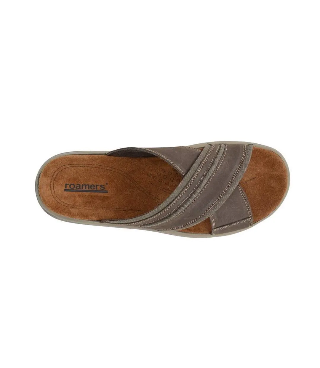 Mens nubuck crossover strap mules brown Roamers