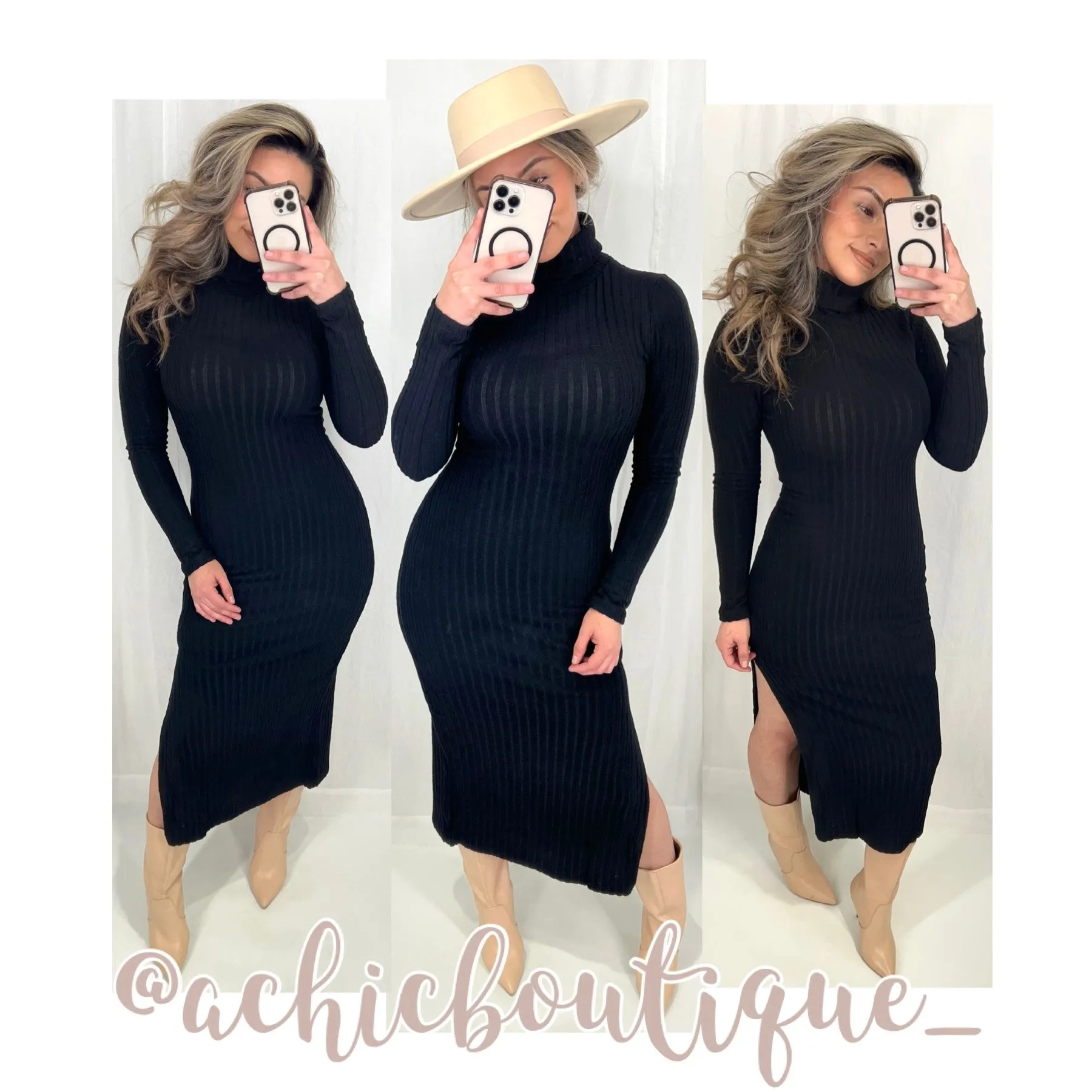 Mimi Turtleneck Dress- Black