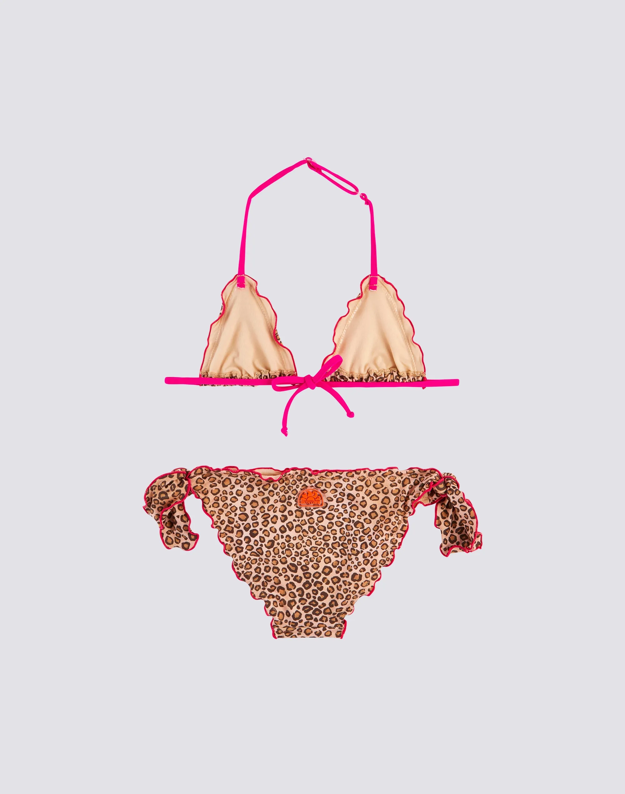 MINI MAGNOLIA BIKINI CON TOP A TRIANGOLO E SLIP CON FIOCCHI STAMPA LEO