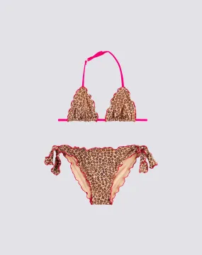 MINI MAGNOLIA BIKINI CON TOP A TRIANGOLO E SLIP CON FIOCCHI STAMPA LEO