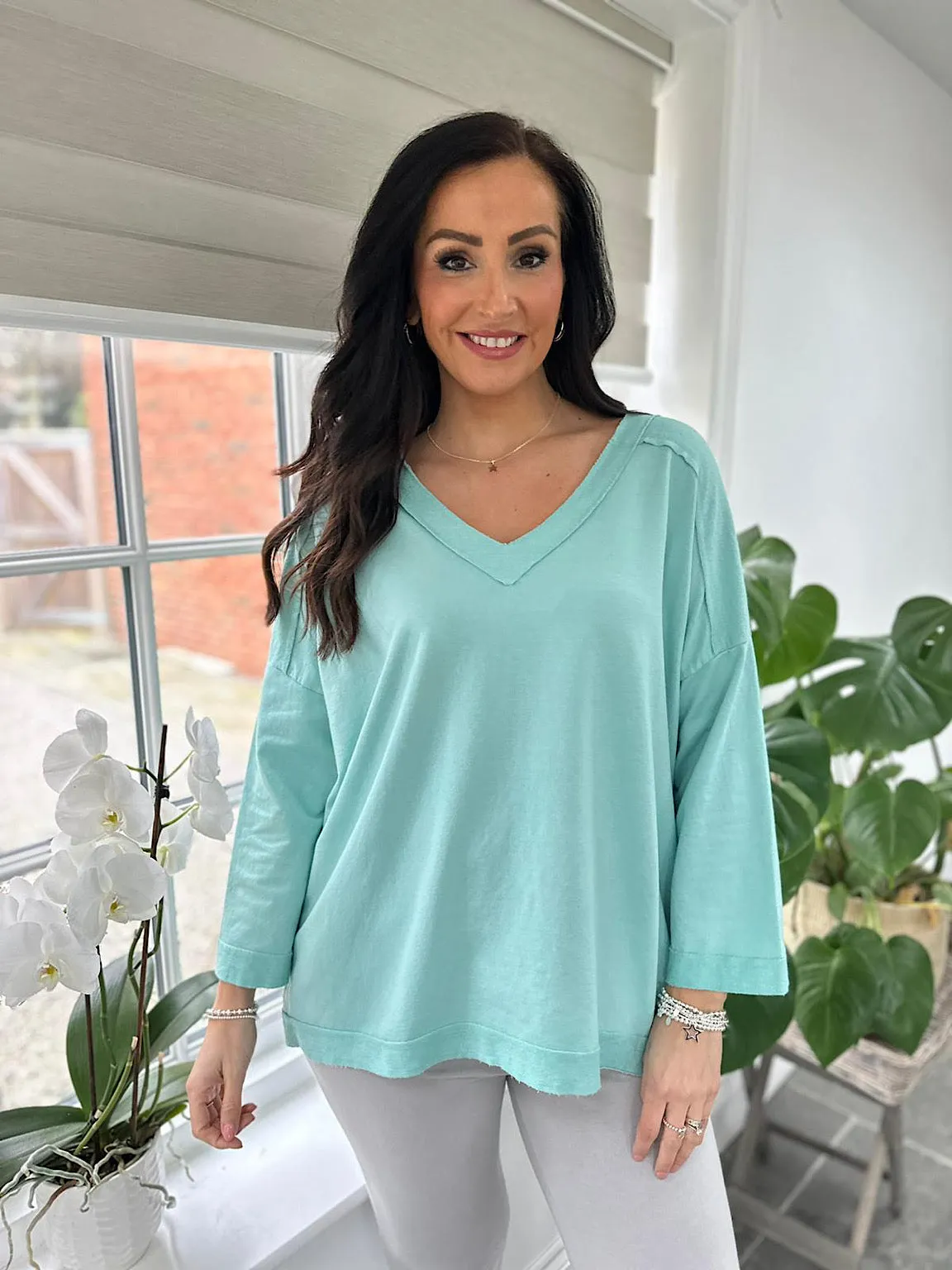 Mint Reverse Seam V Neck Sweat Top Harriet