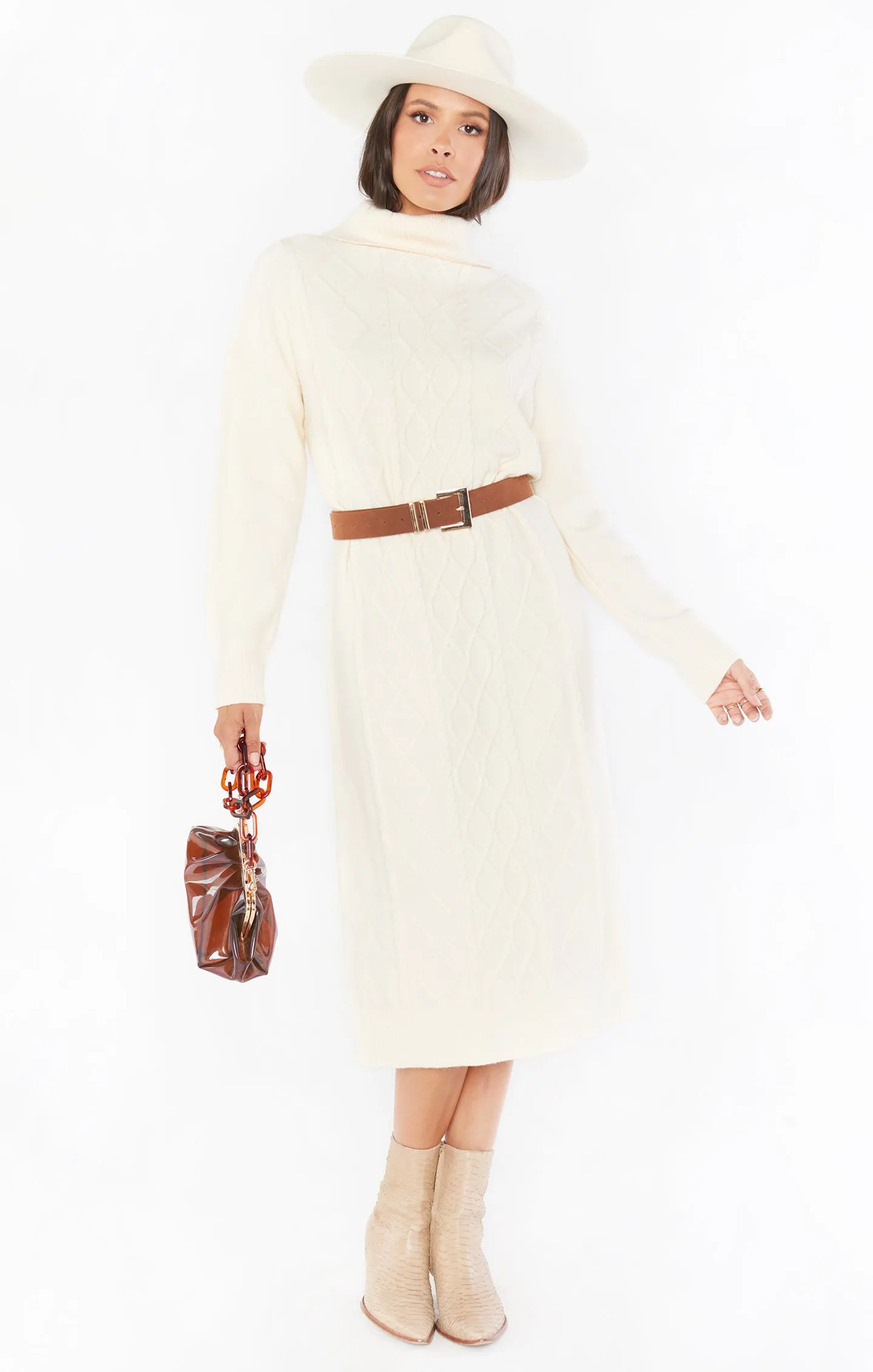 Montreal Midi Dress ~ Cream Cable Knit