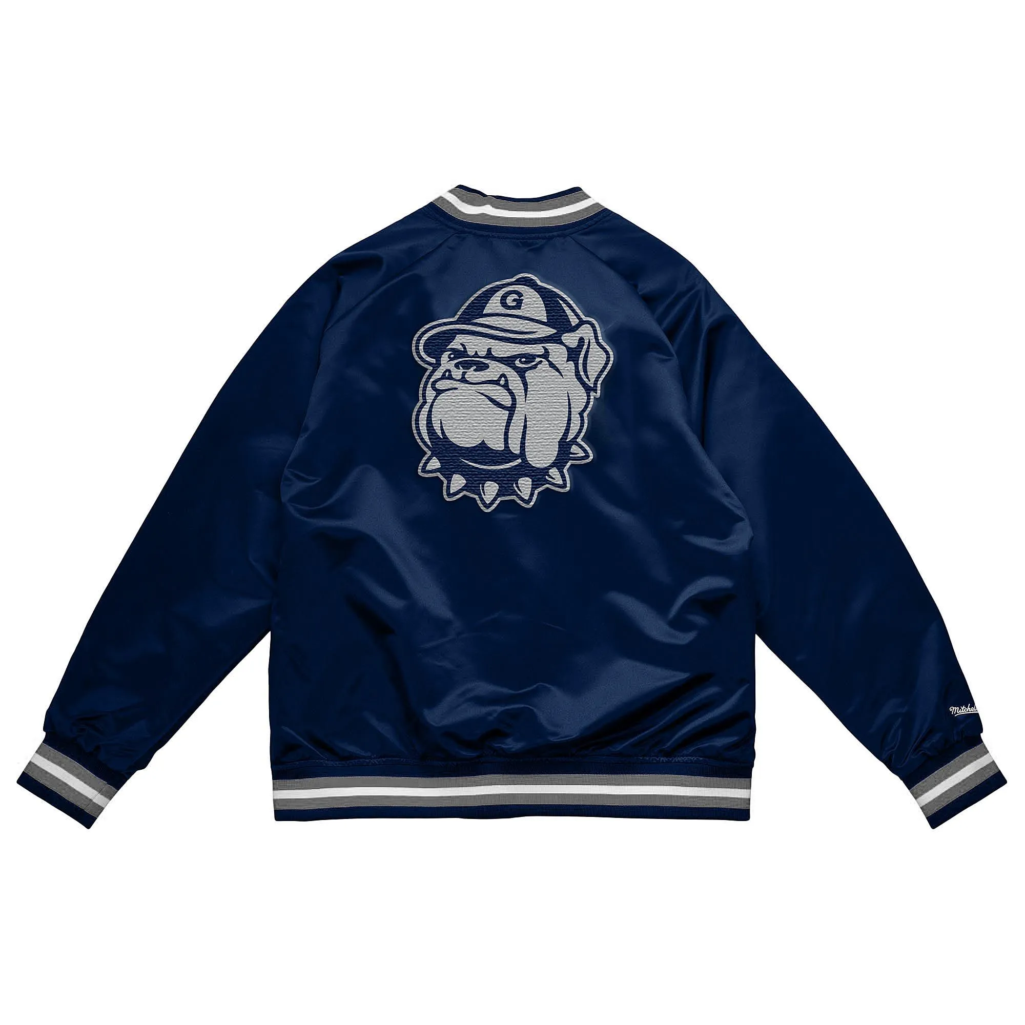 NCAA Double Clutch Lightweight Satin Jacket Georgetown University Navy