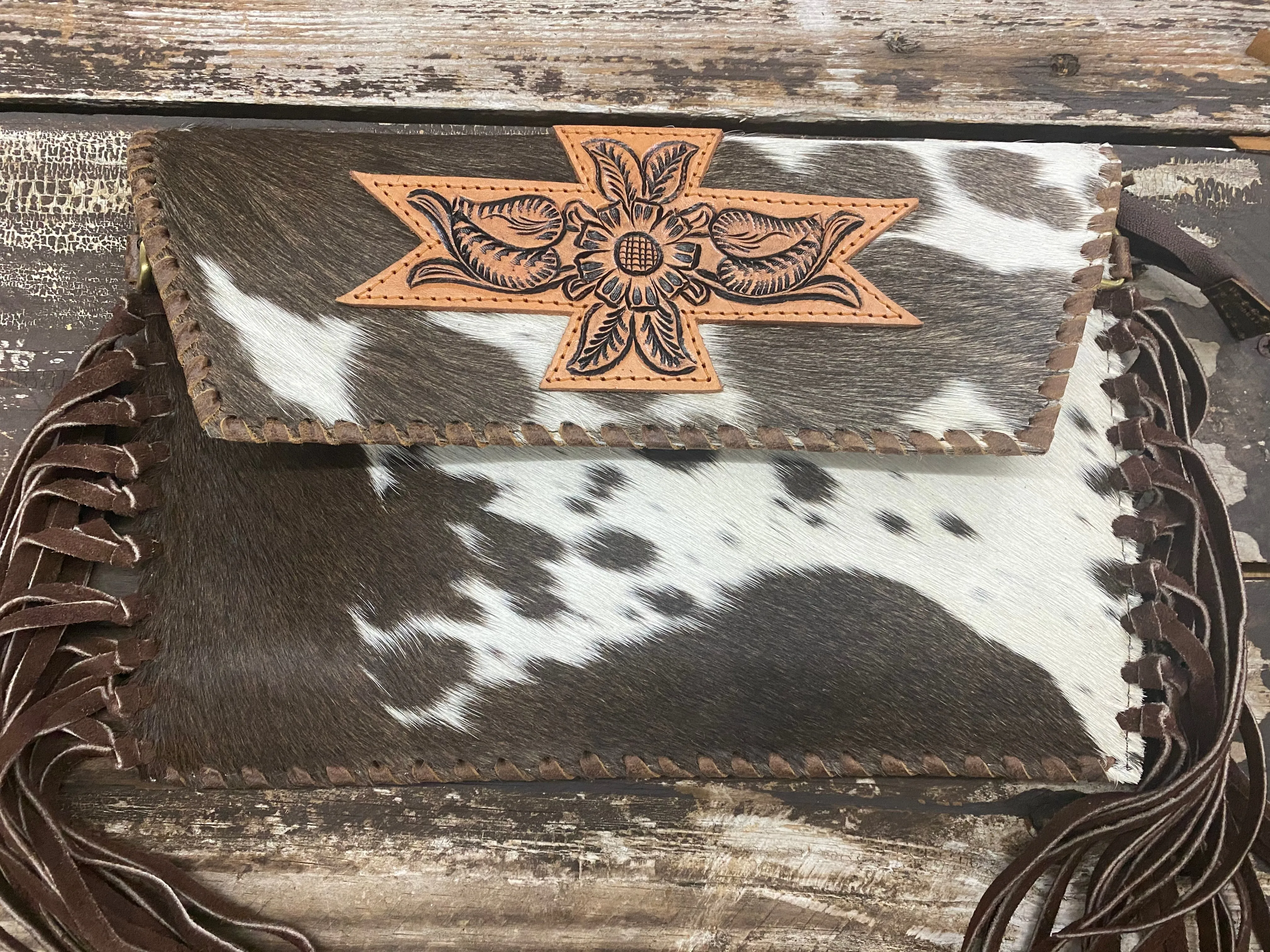 Ole Cross Pollination Hair on Hide Leather Fringe Clutch &/or Cross Body Purse